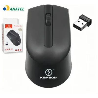 Mouse sem Fio Ergonômico Kapbom Preto Usb 2.4Ghz K-612-C Silencioso