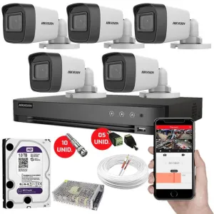 Kit Cftv Hikvision Sistema Completo C/ 5 Câmeras Full Hd 1080P e Dvr 8 Canais